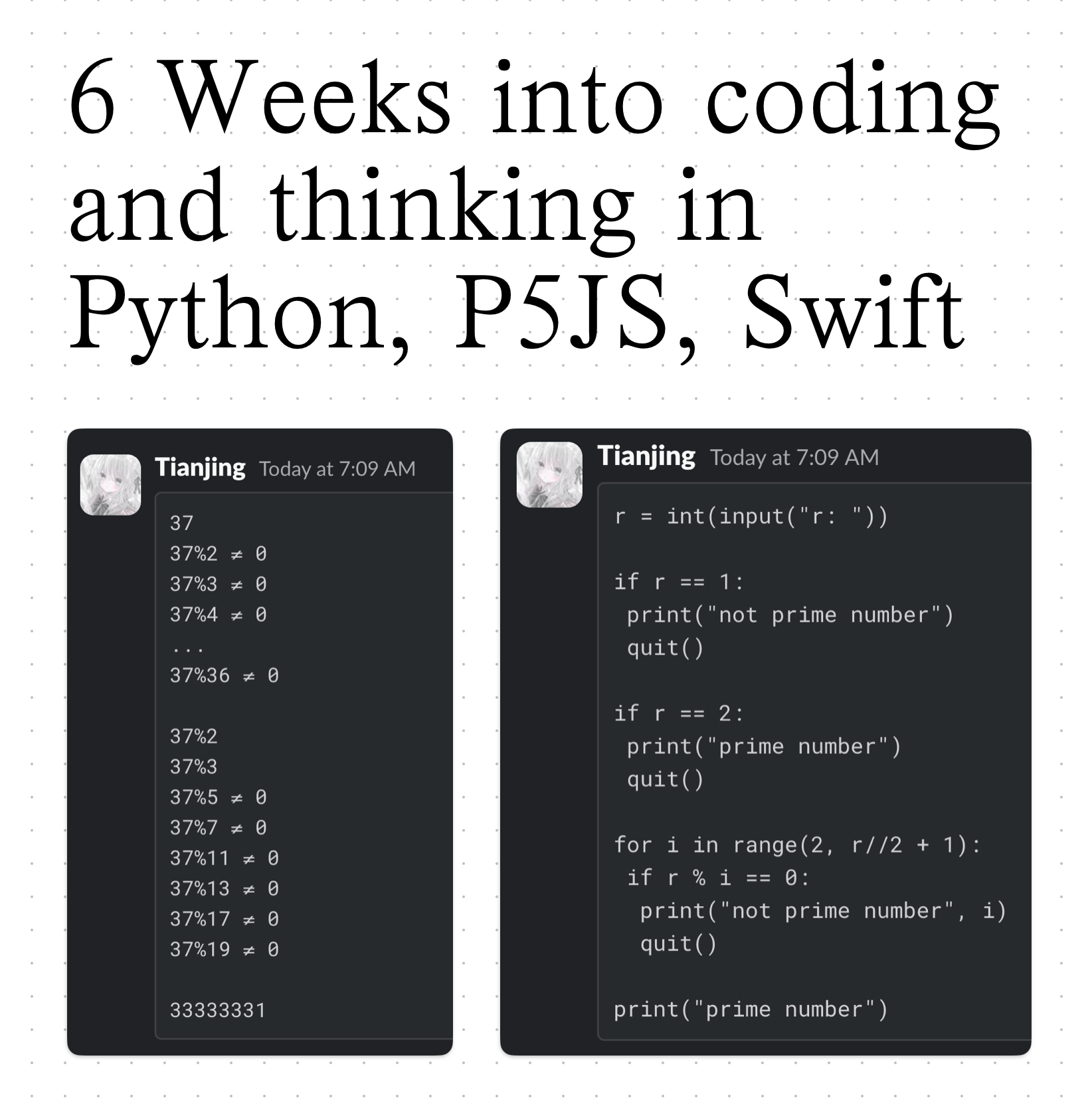 Tianjing Stops Talking About Programming and Starts Thinking