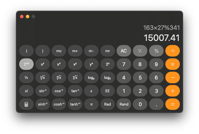 Try 163 × 27 % 341 on iPhone Calculator